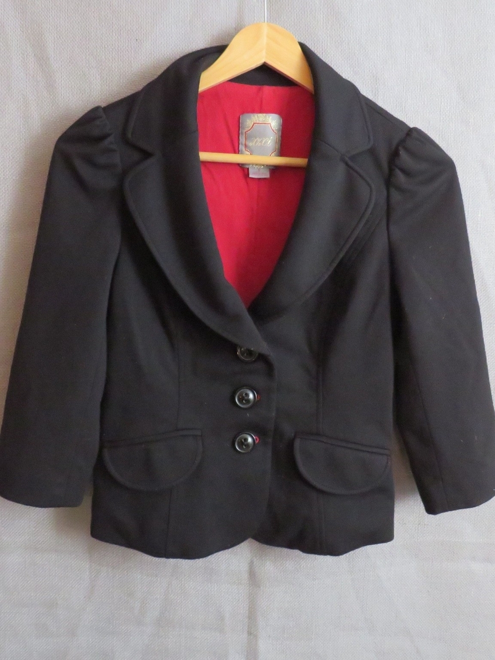 Black Women's Blazer Jacket with Red Lining - Elegant Tailored Style